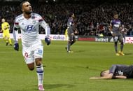 Lyon's French forward Alexandre Lacazette celebrates after scoring a goal during the French L1 football match Lyon (OL) vs Toulouse